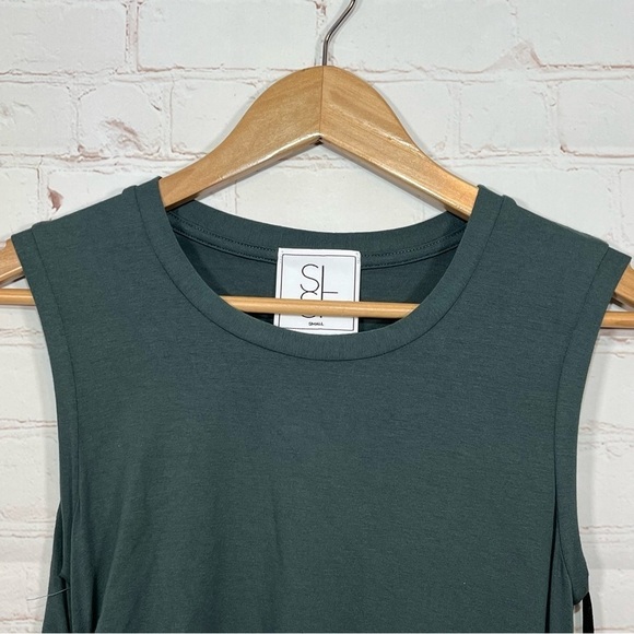 Sarah Liller SLSF Dress Womens Size Small Green Ruched Tank Midi Stretch NEW - Picture 2 of 10